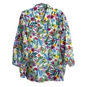 John Mark 3X Linen Capri Embroidered Floral Multicolored Blouse Plus Size